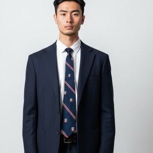 Danbury Vintage Navy Red Striped Crest Necktie Preppy Classic Menswear